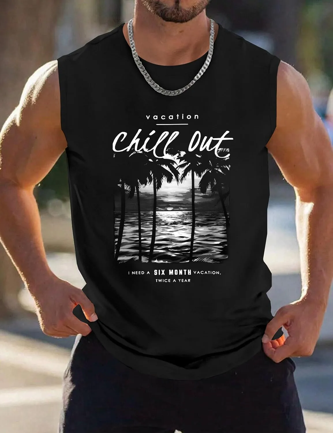 Men's Tank Tops Graphic Tank Tops for Men Summer Hawaiian Palm Tree Sleeveless Muscle Gym Shirt Mens Beach Tank Tops