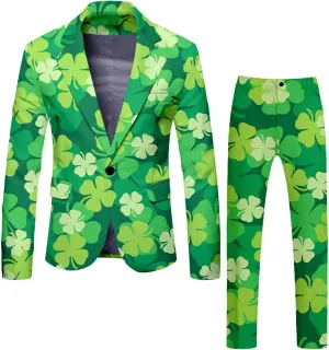 Men's Valentine's Day Slim Fit Suit 2 Piece One Button Jackets Pants Funny Printed Tuxedo Suits Sets