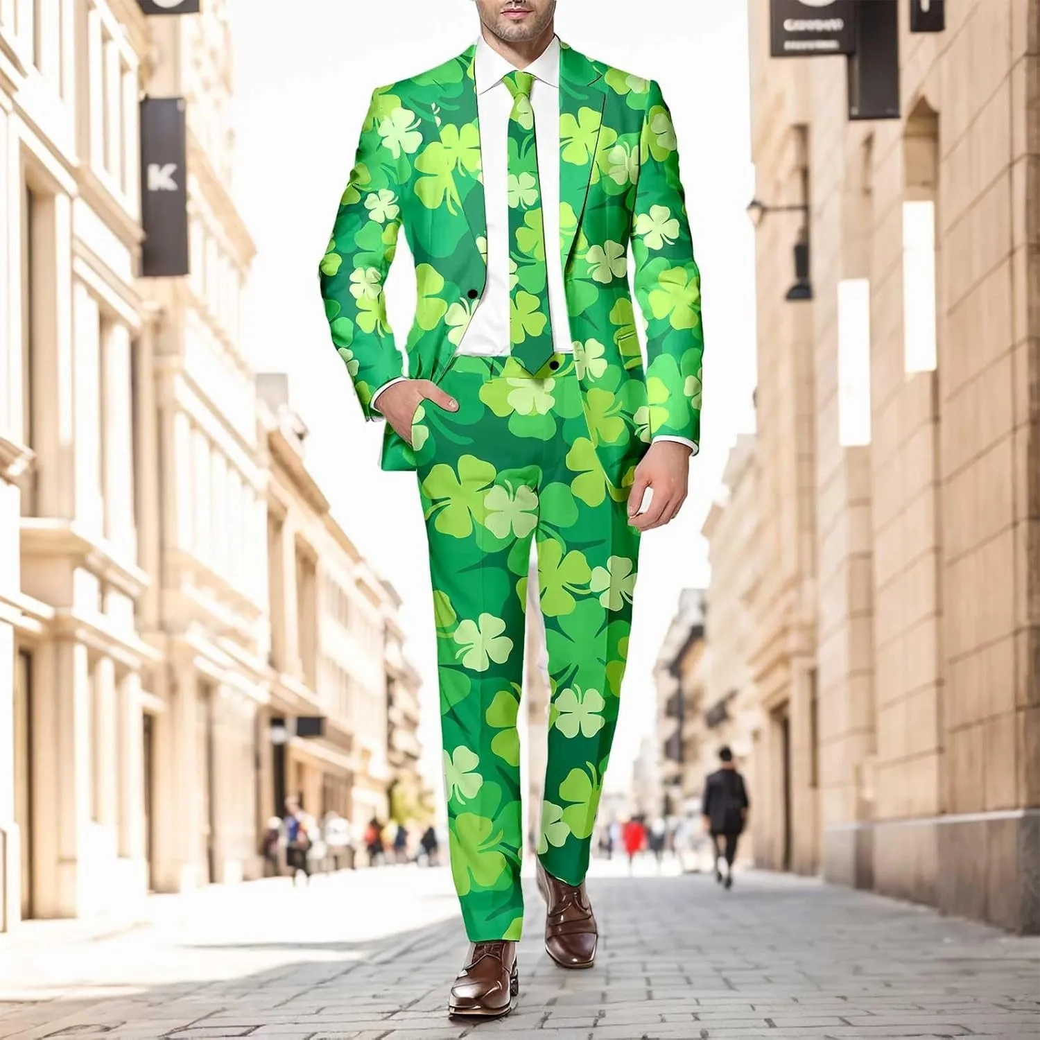 Men's Valentine's Day Slim Fit Suit 2 Piece One Button Jackets Pants Funny Printed Tuxedo Suits Sets