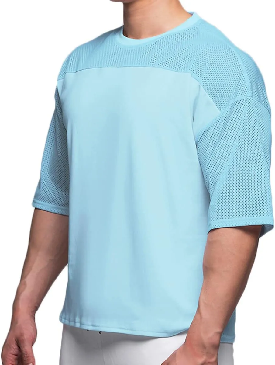 Mens Workout Shirts Short Sleeve Oversize Hipster Big Size Gym Shirts Basketball Hip-hop Mesh T-Shirts for Men T64