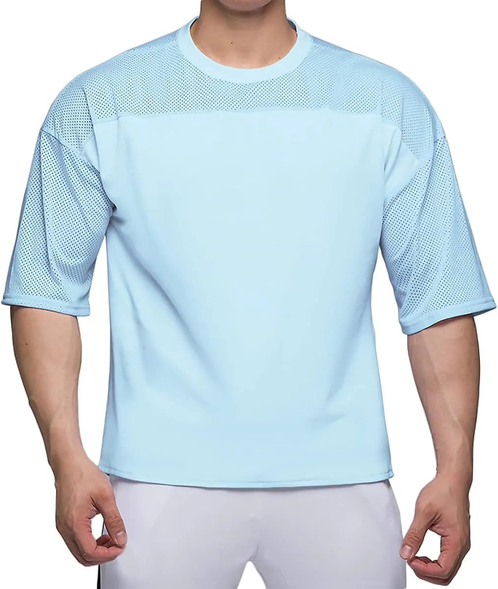 Mens Workout Shirts Short Sleeve Oversize Hipster Big Size Gym Shirts Basketball Hip-hop Mesh T-Shirts for Men T64
