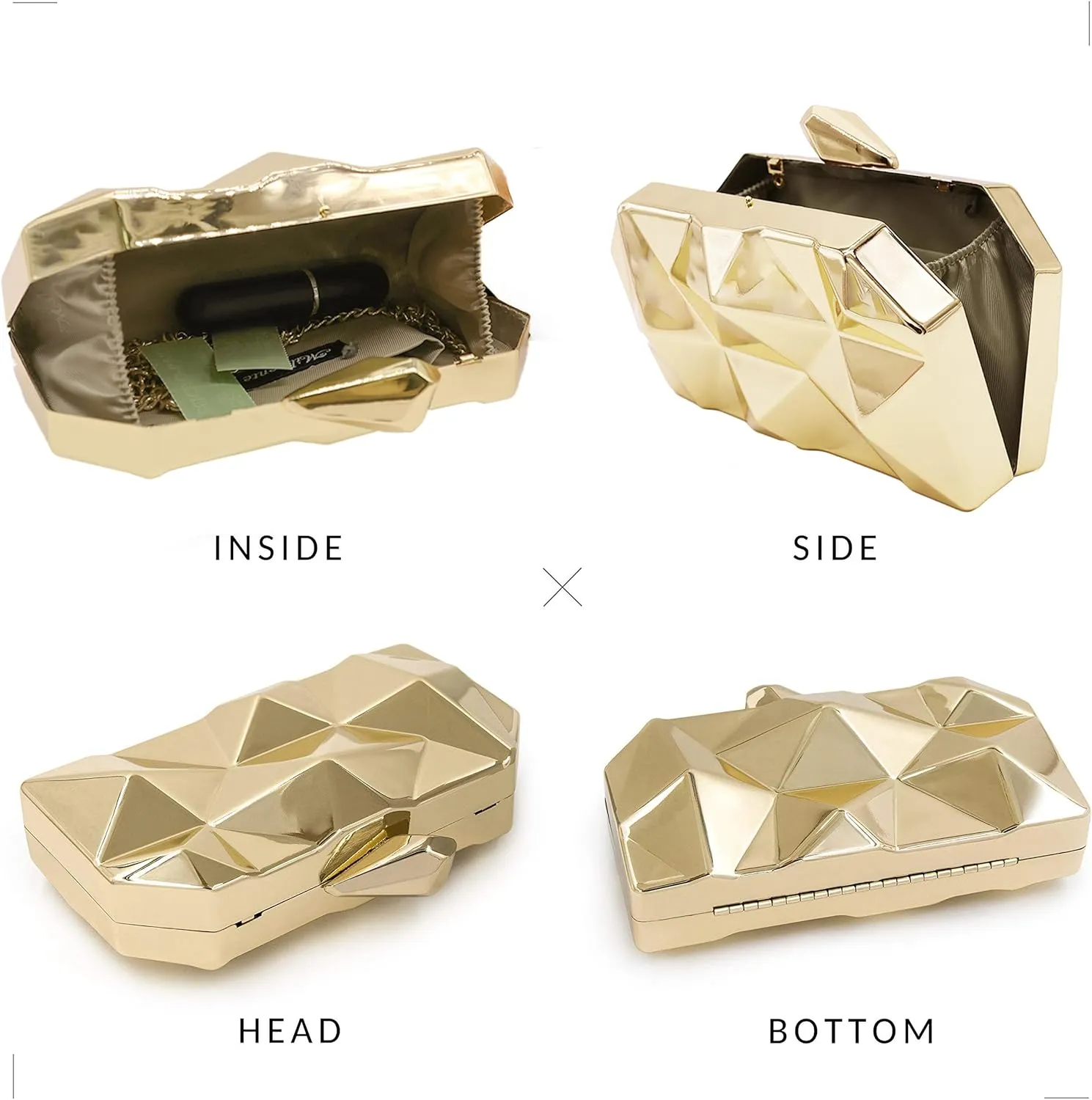 Milisente Women's Clutch Purses Metallic Bridal Party Geometric Evening Clutches Bags Cocktail Formal Handbags