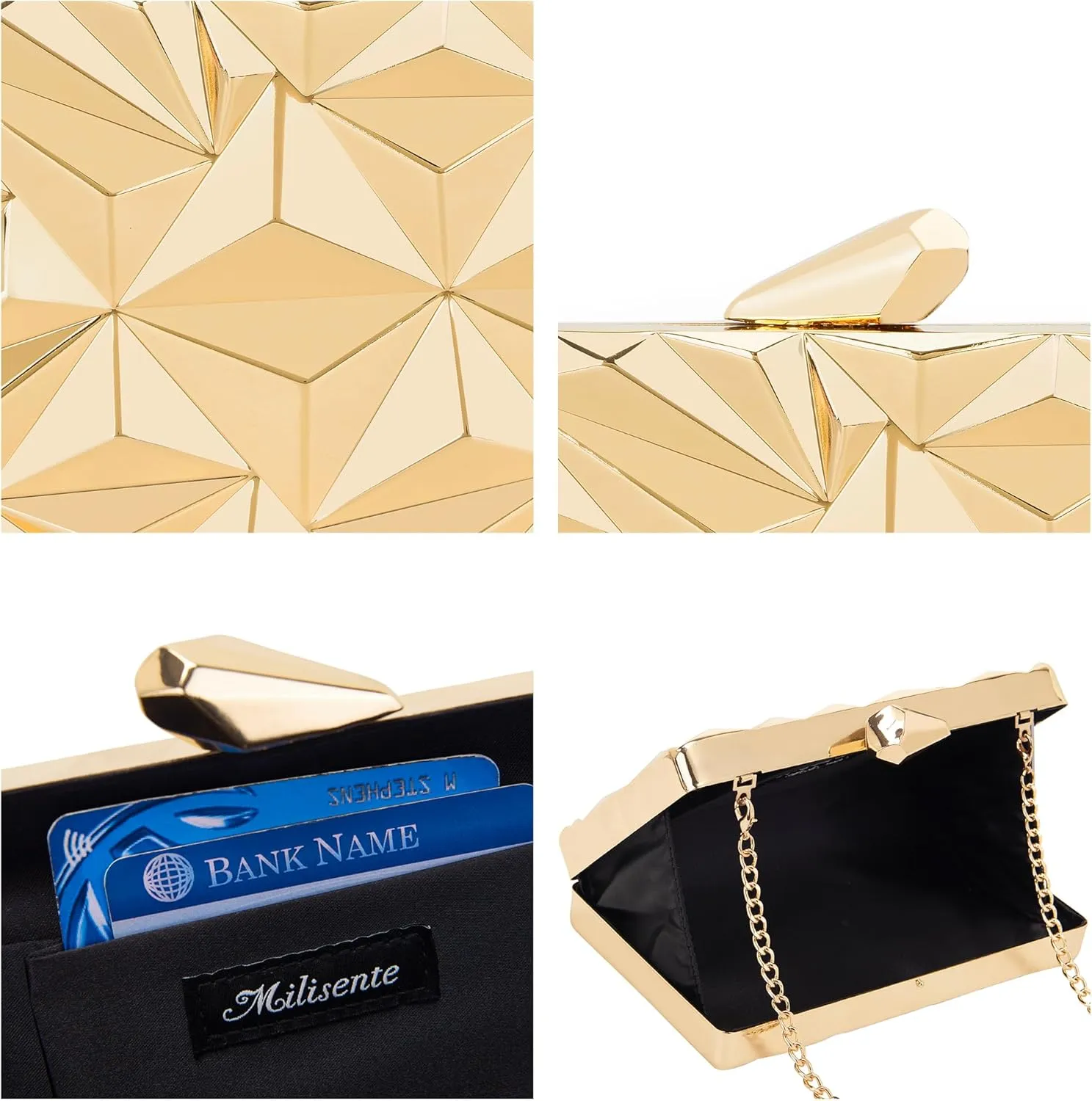 Milisente Women's Clutch Purses Metallic Bridal Party Geometric Evening Clutches Bags Cocktail Formal Handbags