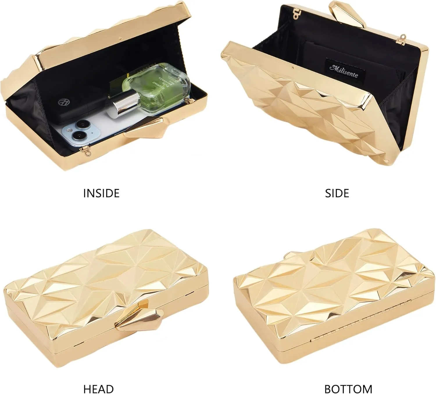 Milisente Women's Clutch Purses Metallic Bridal Party Geometric Evening Clutches Bags Cocktail Formal Handbags