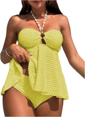 Milumia Women's Tankini Sets Two Piece Halter Cut Out Bathing Suits Tummy Control Swimsuit Flowy Swimwear