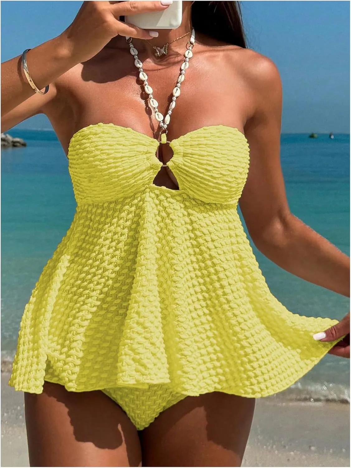 Milumia Women's Tankini Sets Two Piece Halter Cut Out Bathing Suits Tummy Control Swimsuit Flowy Swimwear