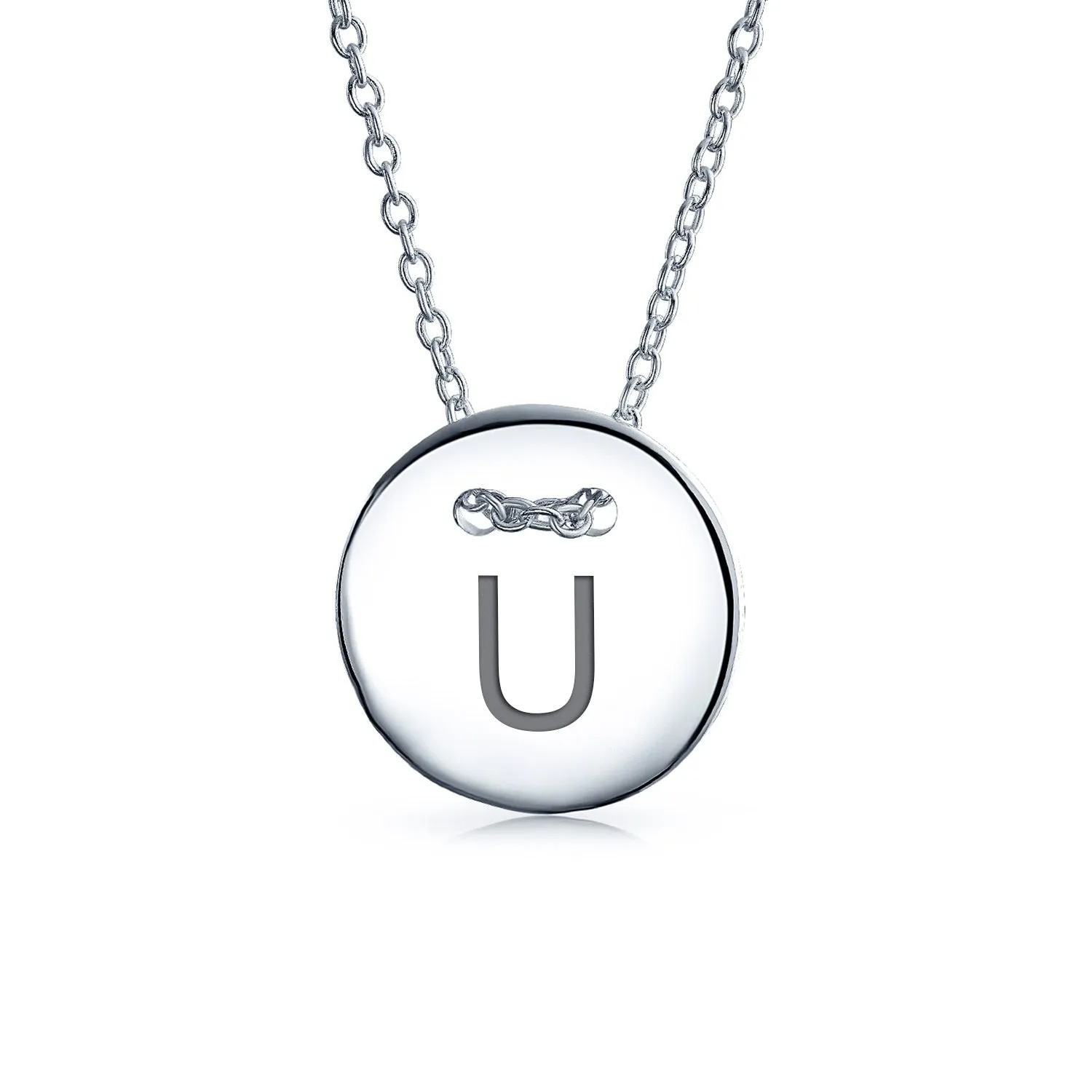 Minimalist Geometric Monogram Disc Pendant Necklace in Sterling Silver