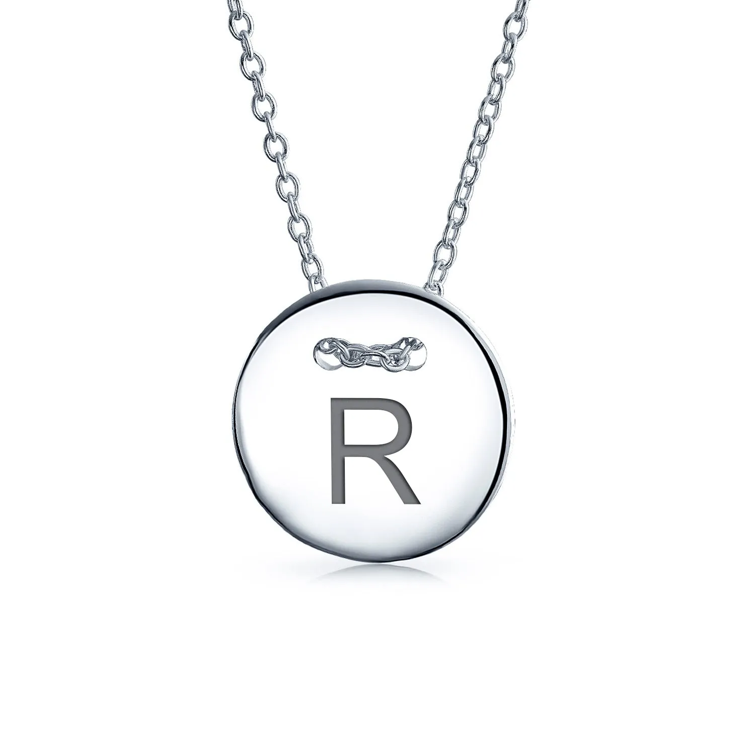 Minimalist Geometric Monogram Disc Pendant Necklace in Sterling Silver