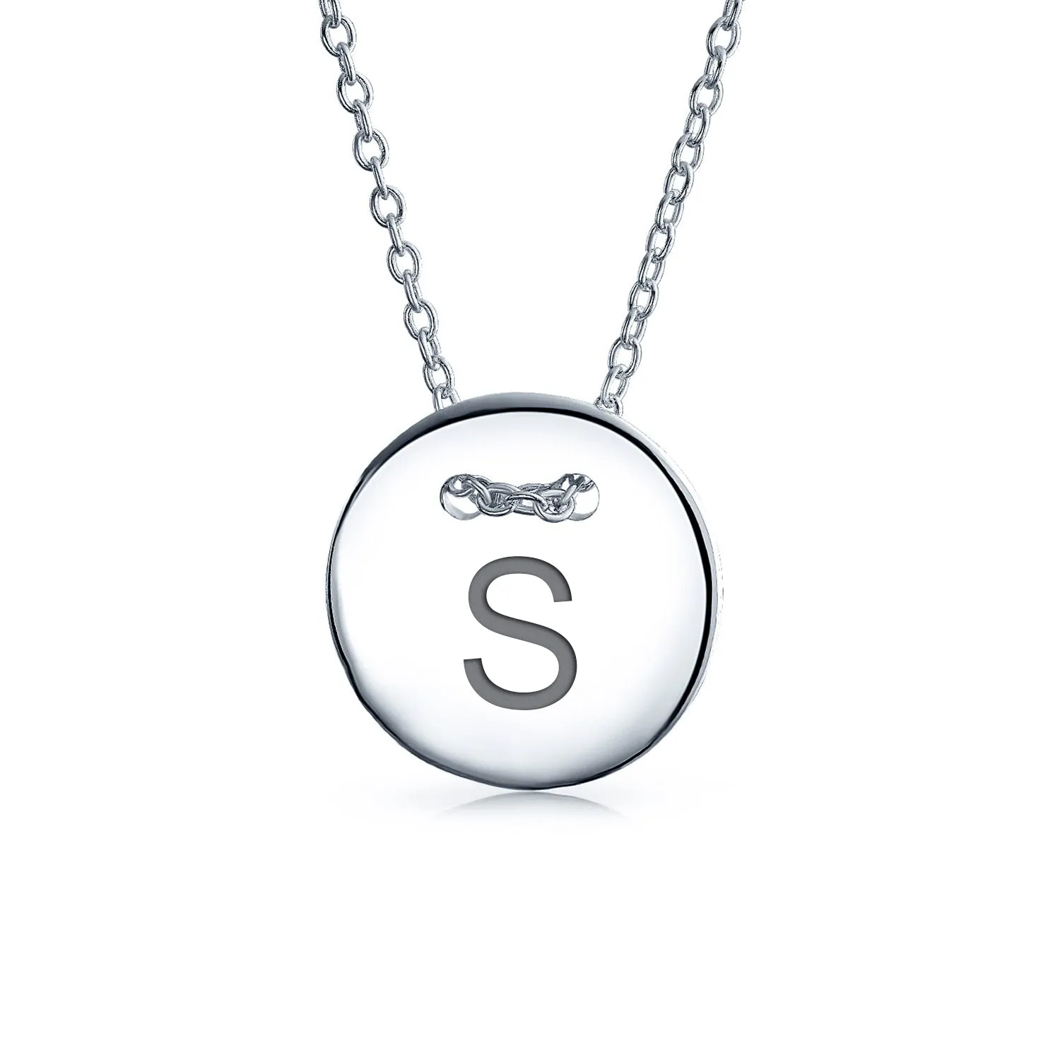 Minimalist Geometric Monogram Disc Pendant Necklace in Sterling Silver