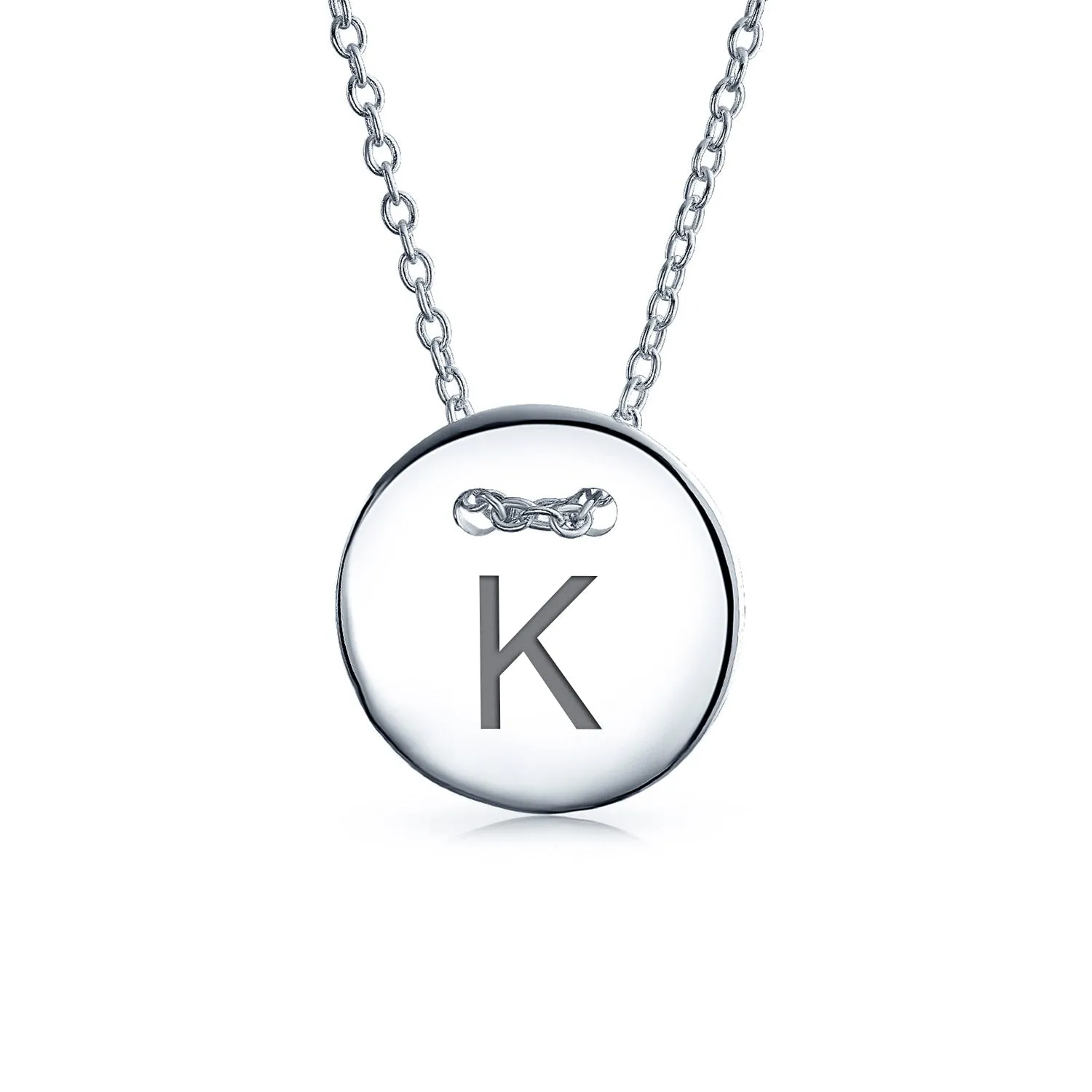 Minimalist Geometric Monogram Disc Pendant Necklace in Sterling Silver