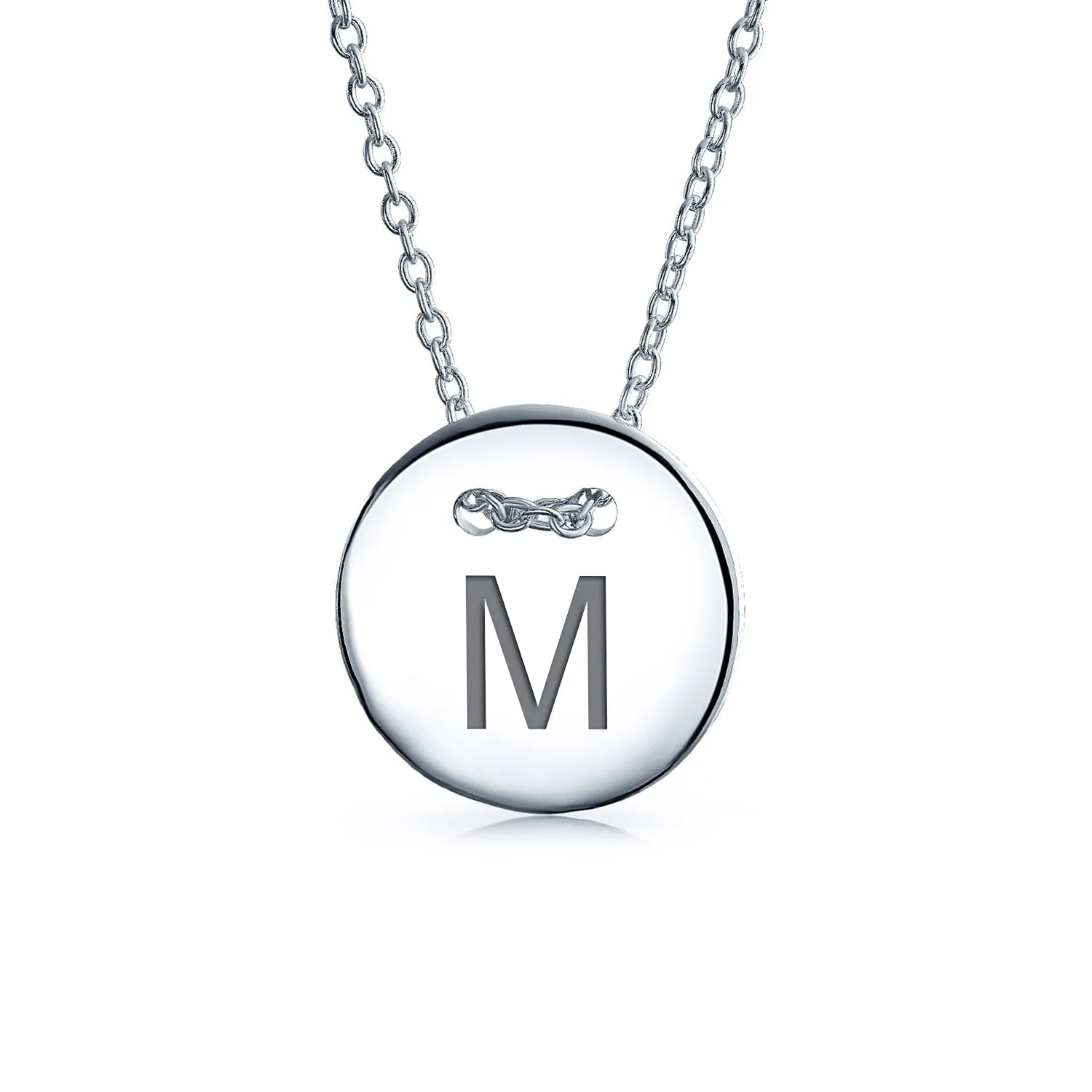 Minimalist Geometric Monogram Disc Pendant Necklace in Sterling Silver