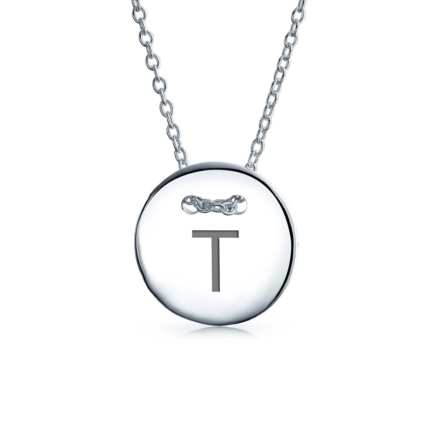Minimalist Geometric Monogram Disc Pendant Necklace in Sterling Silver