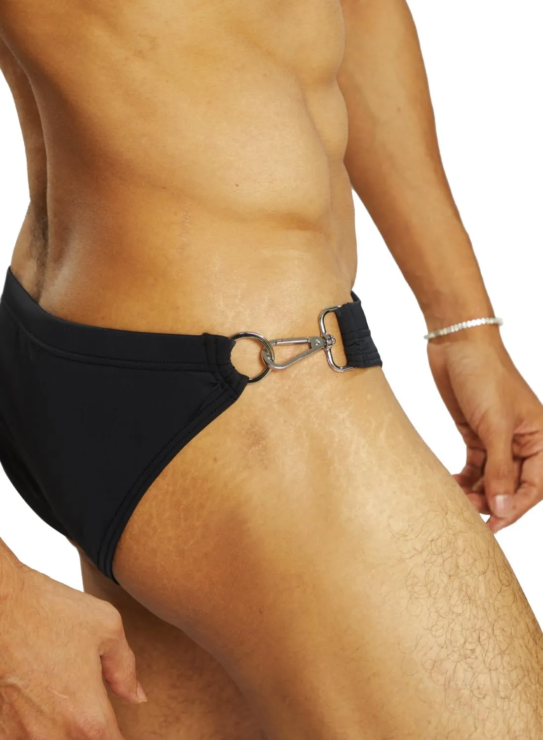 MIZOK Men's Sexy Swim Briefs Low Rise Bikini Swimsuit with Buckle Ring
