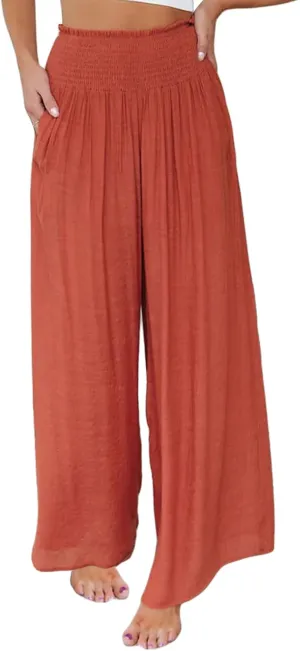 Mtsebmves Women Casual Wide Leg Palazzo Lounge Pants Elastic High Waist Wide Leg Yoga Trousers with Pockets
