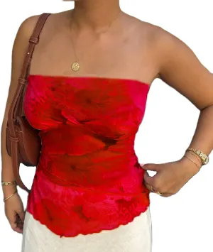 Muineobuka Women Y2k Floral Tube Tops Flower Print Strapless Sleeveless Bandeau Tops Summer Going Out Cropped Tube Tops