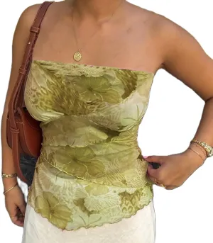 Muineobuka Women Y2k Floral Tube Tops Flower Print Strapless Sleeveless Bandeau Tops Summer Going Out Cropped Tube Tops