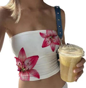 Muineobuka Women Y2k Floral Tube Tops Flower Print Strapless Sleeveless Bandeau Tops Summer Going Out Cropped Tube Tops
