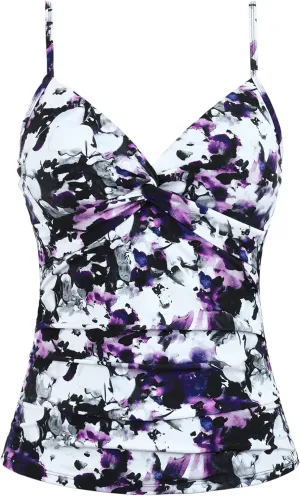Mycoco V Neck Tankini Tops for Women Swimwear Tummy Control Swim Tops Ruched Padded Bathing Suit Tops