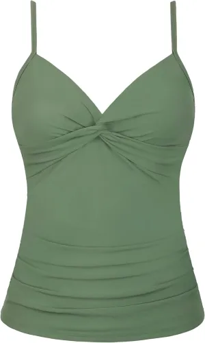 Mycoco V Neck Tankini Tops for Women Swimwear Tummy Control Swim Tops Ruched Padded Bathing Suit Tops