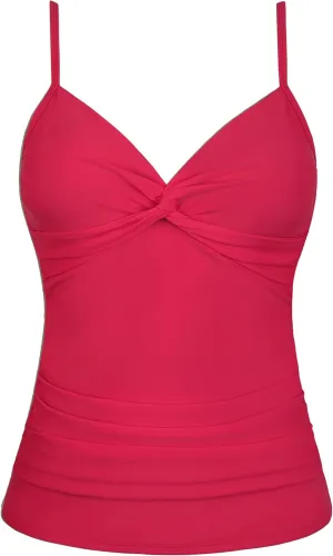 Mycoco V Neck Tankini Tops for Women Swimwear Tummy Control Swim Tops Ruched Padded Bathing Suit Tops
