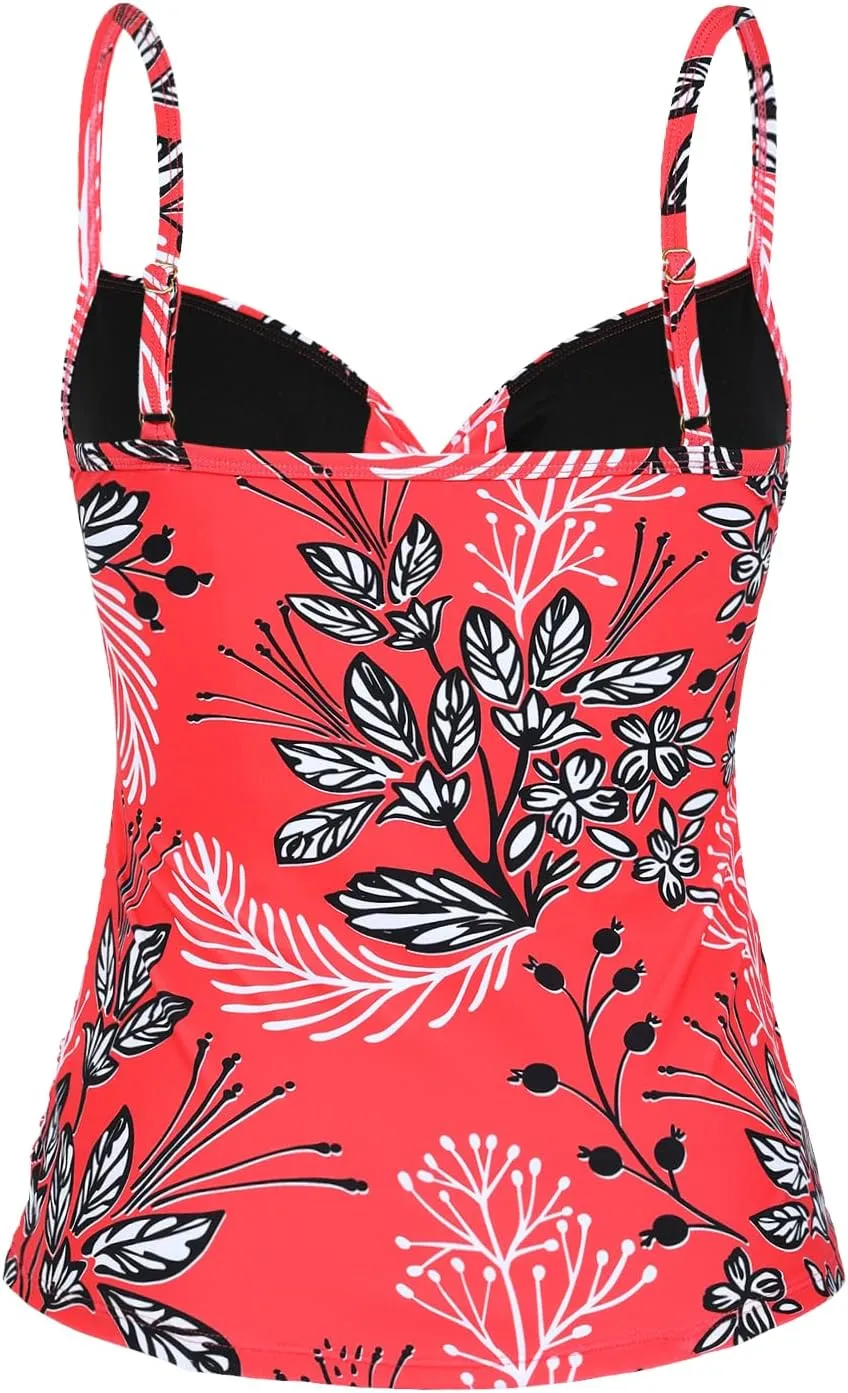 Mycoco V Neck Tankini Tops for Women Swimwear Tummy Control Swim Tops Ruched Padded Bathing Suit Tops