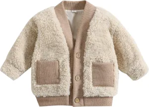 Newborn Infant Baby Boys Cotton Autumn Pocket Long Sleeve Fleece Coat Jacket Clothes Coat Padded (Khaki, 0-6 Months)