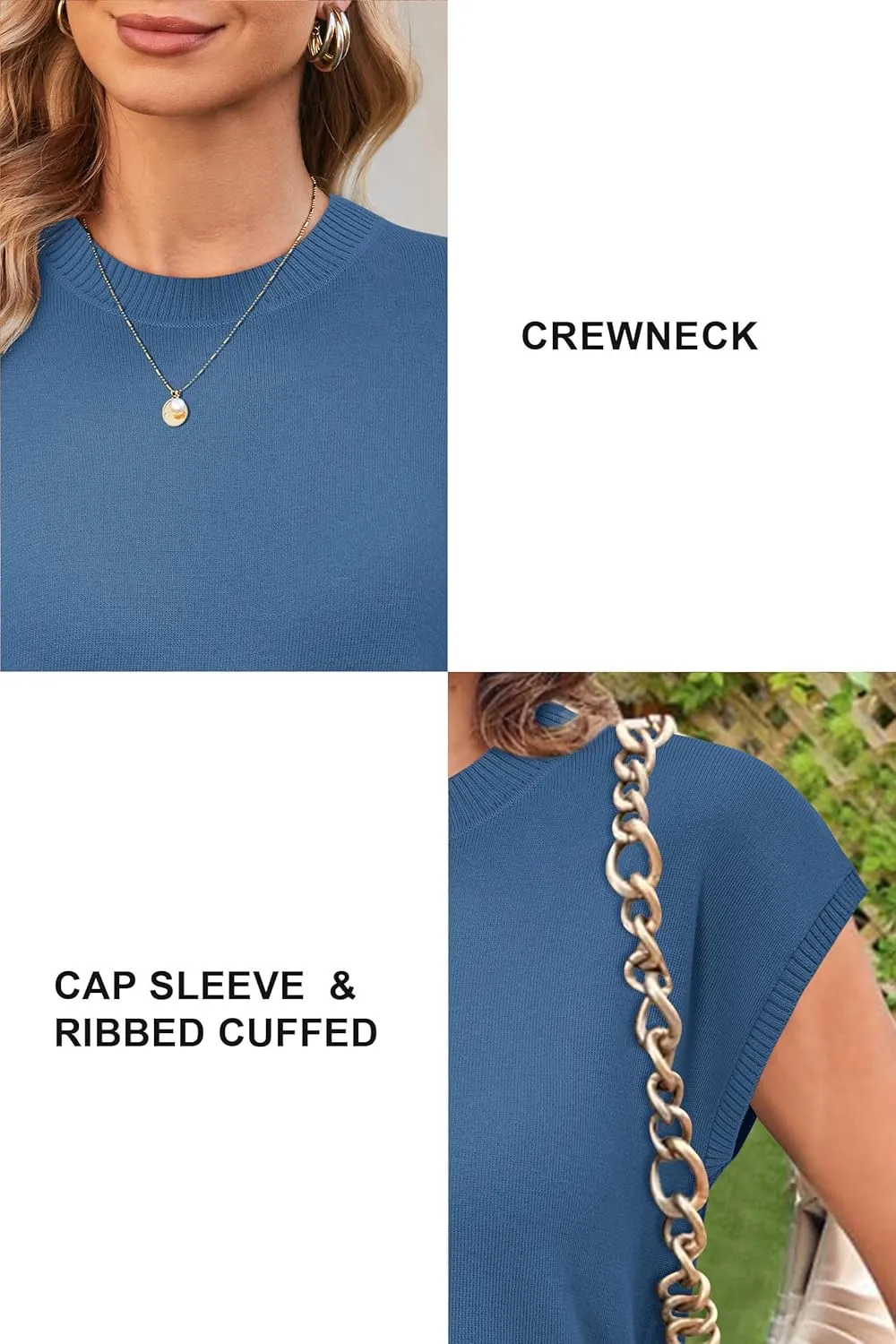 Newshows Womens 2024 Summer Tops Spring Sweater Vest Cap Sleeve Crewneck Business Casual Outfits Knit Dressy Shirts Trendy