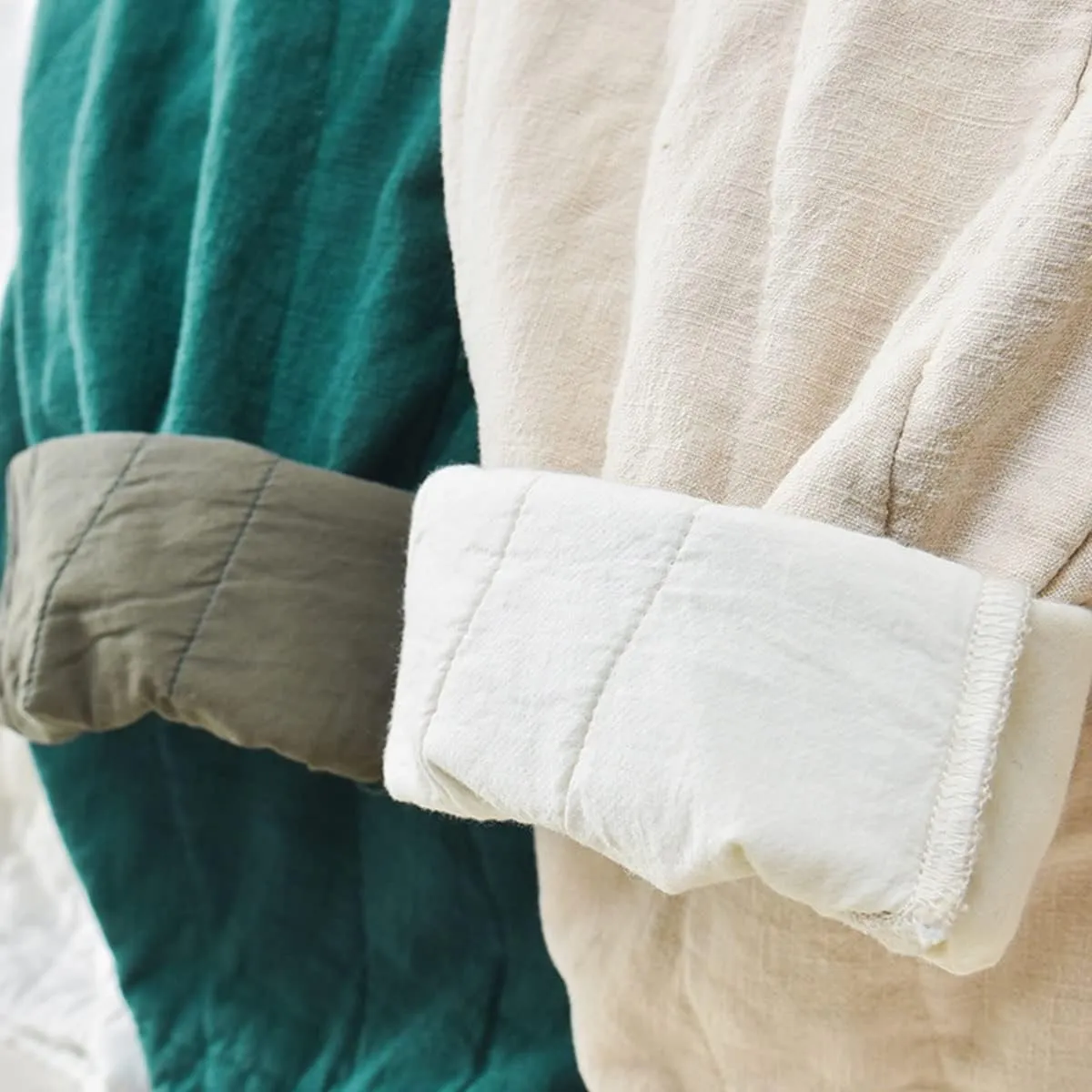 NFYM Women Quilted Pants Winter Warm Thick Cotton Linen Casual Wide Leg Elastic Waist Pocket Lantern Trousers