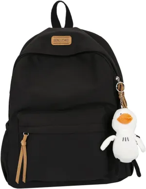 Nylon Backpack for Women Men Cute Pendant Aesthetic Backpack Lightweight Bag 15 Inch Laptop Backpack Casual Backpack (Black Pendant,Medium)