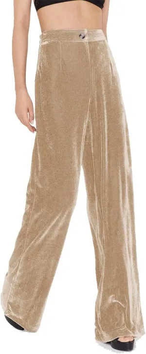 OBEEII Velvet Wide Leg Pants for Women High Waisted Pants Flowy Velvet Pants Casual Fall Winter Trousers with Pockets
