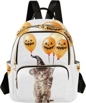 ODAWA Cat Cute Halloween Theme Quilted Backpacks Womens Backpack Purses Travel Backpack