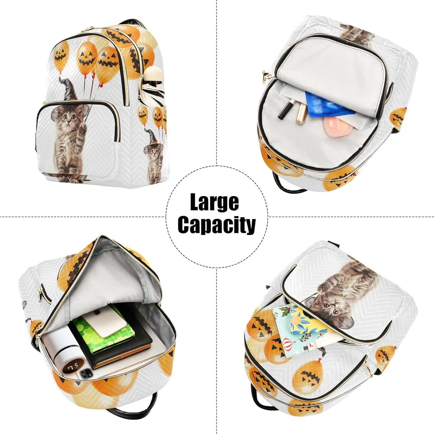 ODAWA Cat Cute Halloween Theme Quilted Backpacks Womens Backpack Purses Travel Backpack