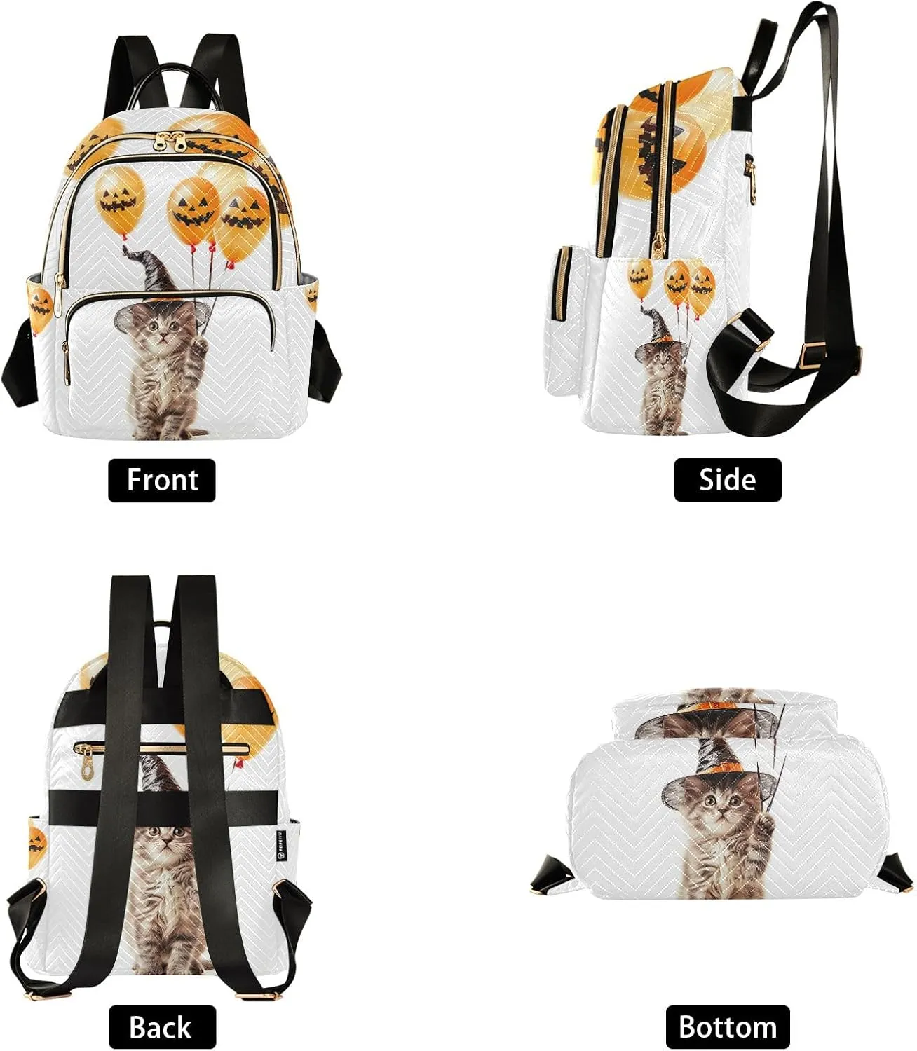 ODAWA Cat Cute Halloween Theme Quilted Backpacks Womens Backpack Purses Travel Backpack