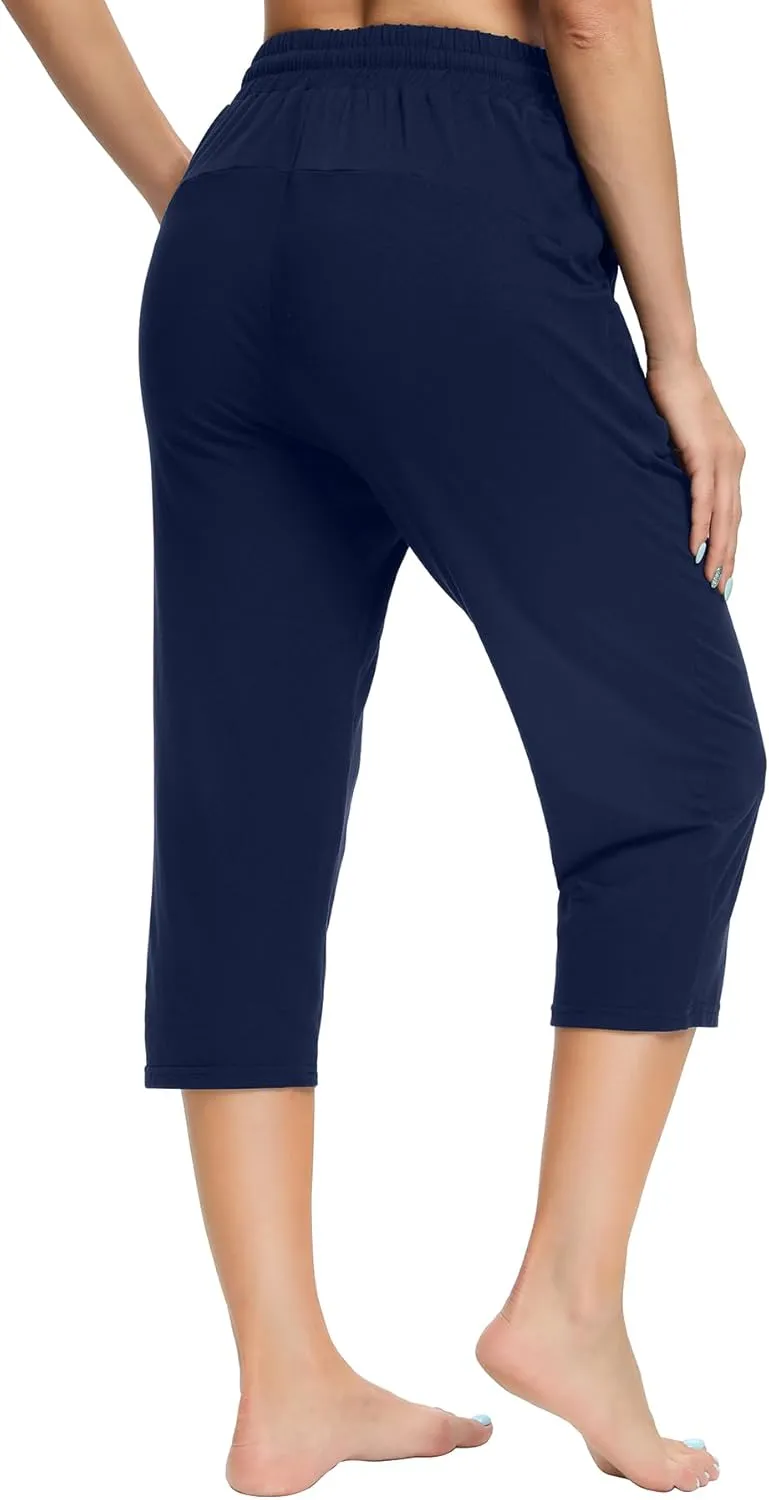 OLIKEME Women's Yoga Capri Pants Loose Drawstring High Waisted Sweatpants Lounge Running Gym Short With Pockets