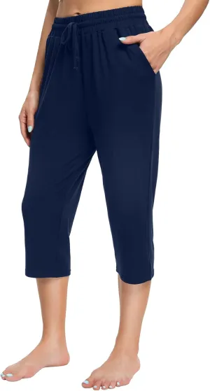 OLIKEME Women's Yoga Capri Pants Loose Drawstring High Waisted Sweatpants Lounge Running Gym Short With Pockets