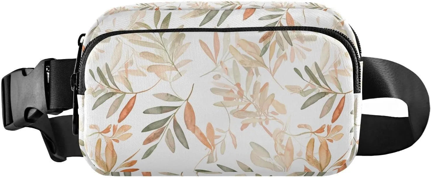 Olive Branch Leaves White Fanny Packs for Women Men Crossbody Bags Everywhere Belt Bag with Adjustable Strap Fashion Waist Pack for Travel Running Daily