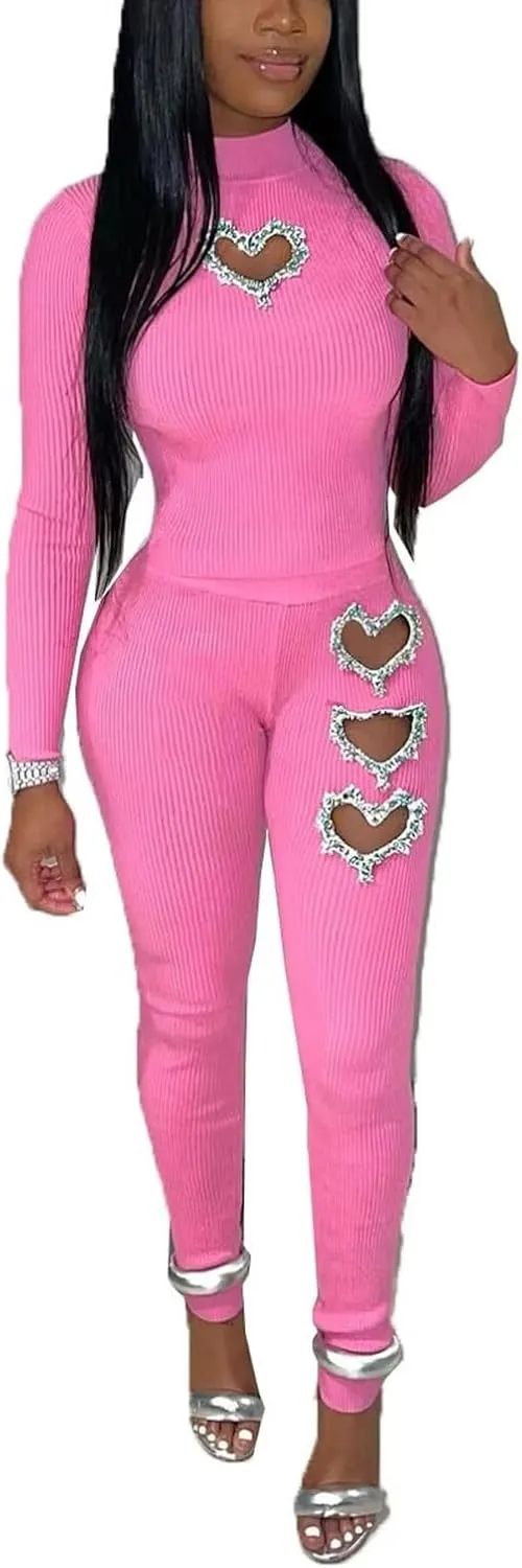 OLUOLIN Womens 2 Piece Outfits Ribbed Knit Casual Sweatsuits Jogging Suits Crop Tops Legging Pants Sets Acitve Tracksuit