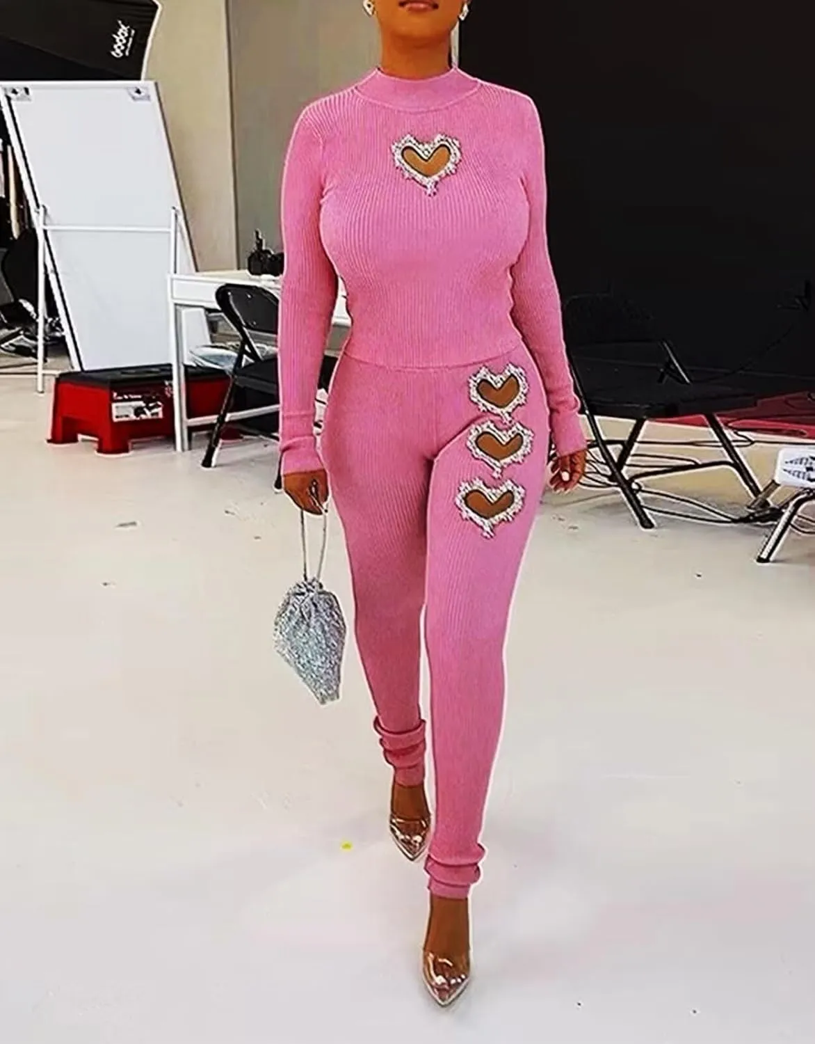 OLUOLIN Womens 2 Piece Outfits Ribbed Knit Casual Sweatsuits Jogging Suits Crop Tops Legging Pants Sets Acitve Tracksuit