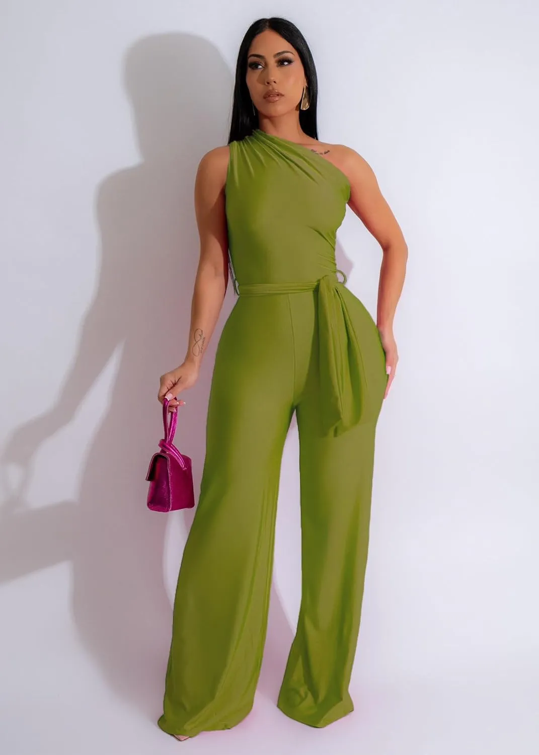 One Piece Jumpsuits for Women Casual Wide Leg Pants Set Holiday Outfits Sexy Romper Clubwear with Belt