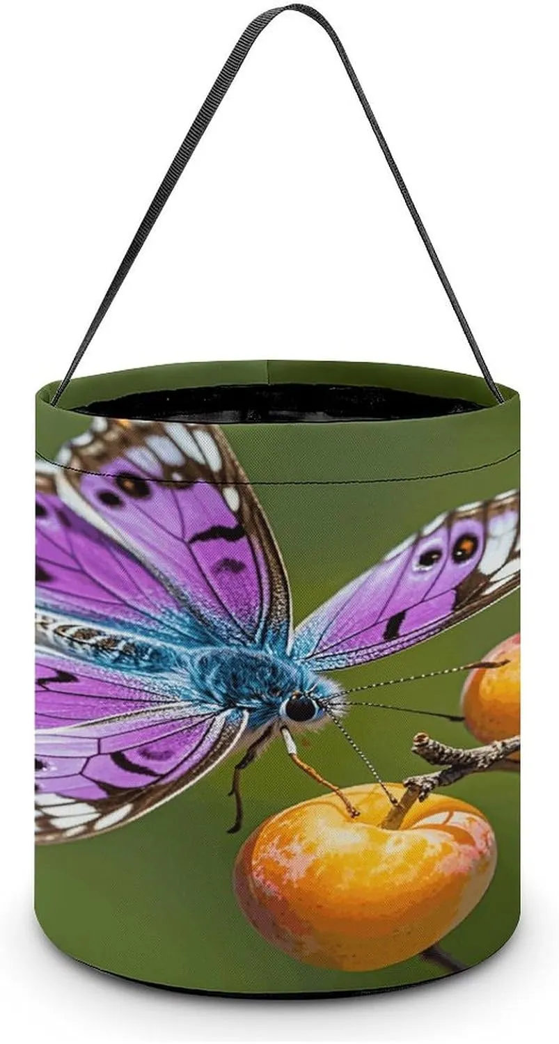 One Purple Plum Butterfly Halloween Tote Candy Bag Candy Basket Candy Bucket Gift Bag for Halloween Party