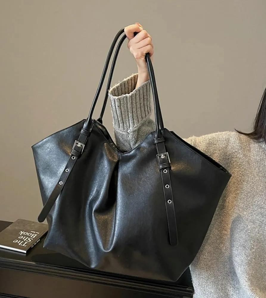 Oversized PU Leather Tote Bag for Women Large Ladies Bucket Handbags Weekender Purse Soft Travel Shopping Bag 2025