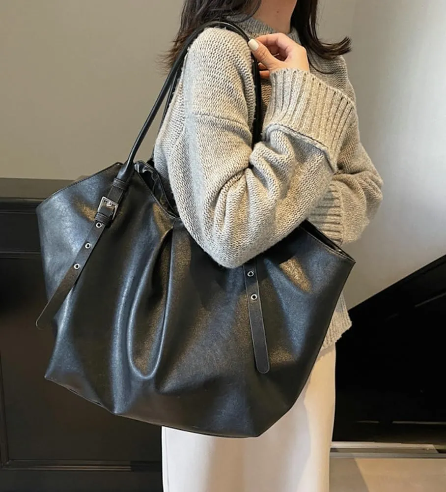 Oversized PU Leather Tote Bag for Women Large Ladies Bucket Handbags Weekender Purse Soft Travel Shopping Bag 2025
