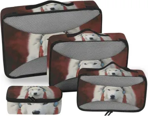 Packing Cube Set for Travel White Dog Chief Print, 4 Pcs Wide Zipper Opening Luggage Packing Organizers Travel Accessories for Organizing Clothing in Suitcases