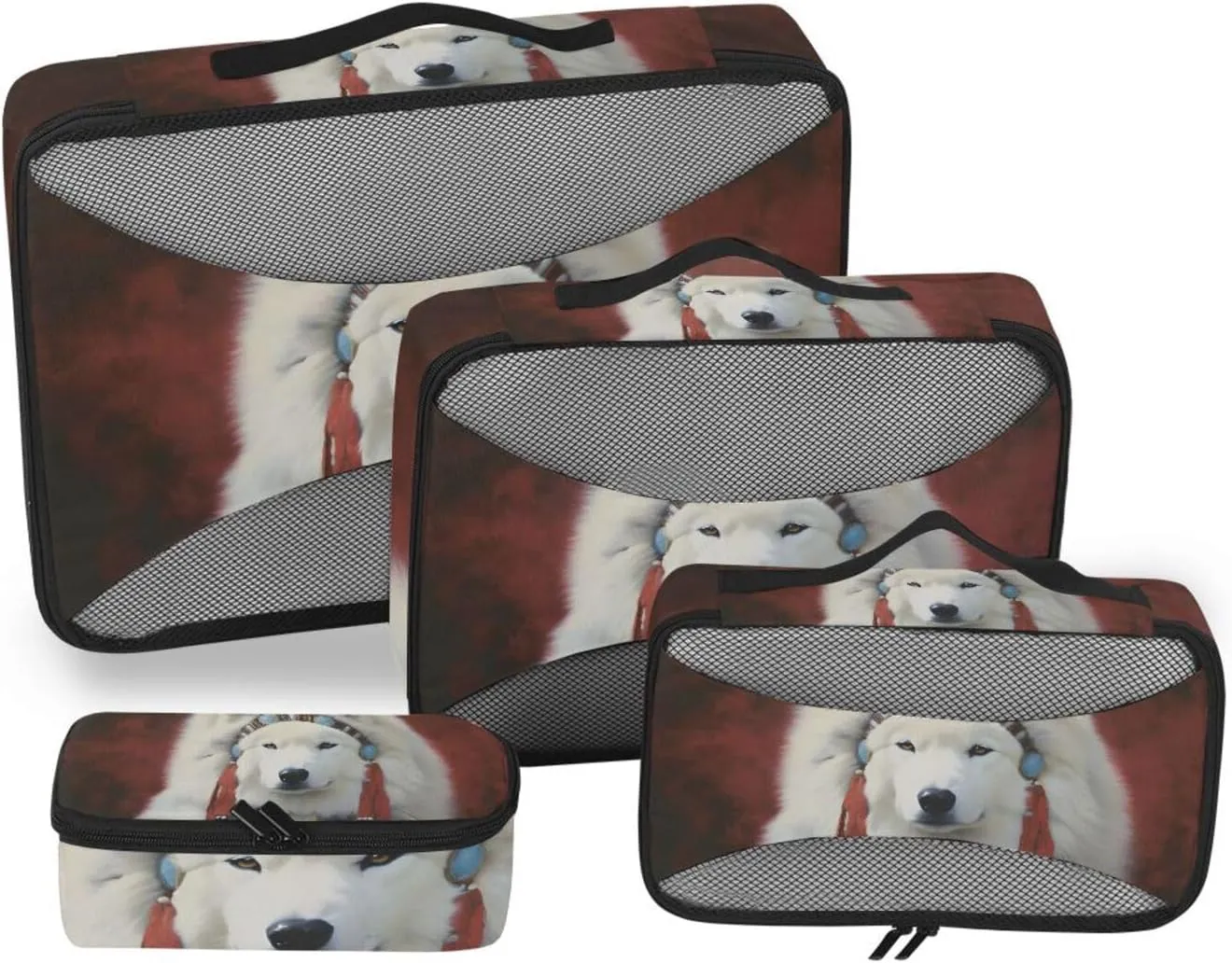 Packing Cube Set for Travel White Dog Chief Print, 4 Pcs Wide Zipper Opening Luggage Packing Organizers Travel Accessories for Organizing Clothing in Suitcases