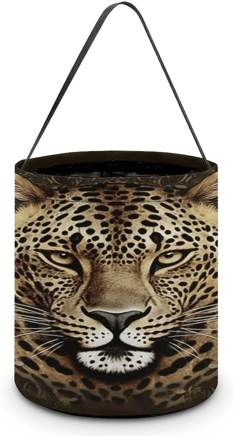 Patterned Leopard Head Halloween Tote Candy Bag Candy Basket Candy Bucket Gift Bag for Halloween Party