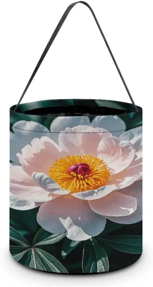 Peony Flowers Blossom Halloween Tote Candy Bag Candy Basket Candy Bucket Gift Bag for Halloween Party