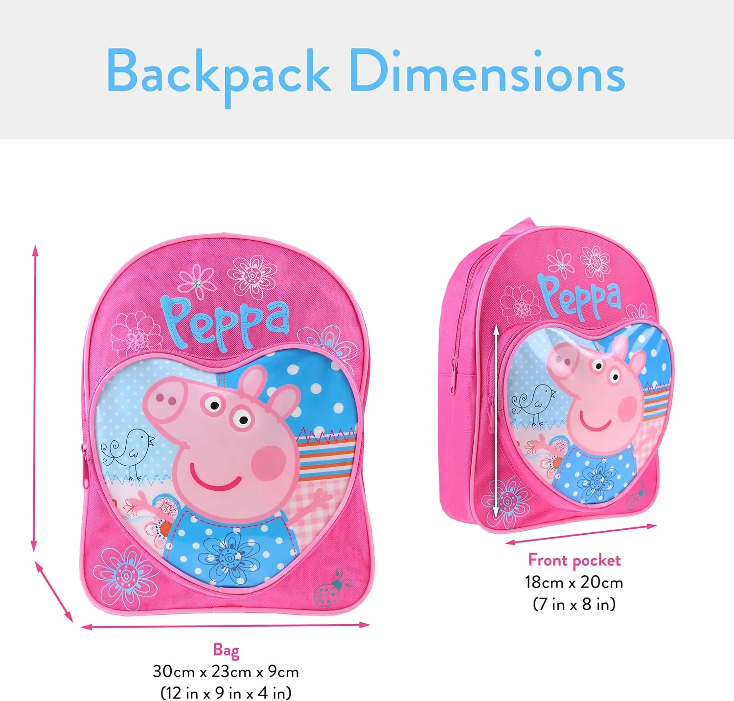 Peppa Pig Backpack | Girls Backpacks for School | Cute Bookbag for Kids | Pink