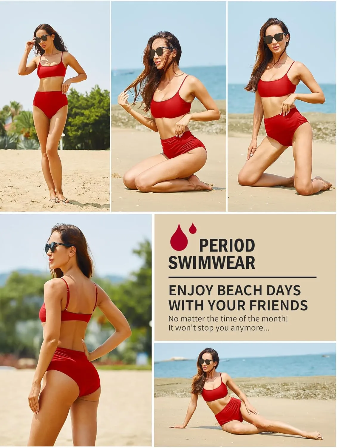 Period Swimwear-Menstrual Swimsuit Bikini Bottoms-High Waisted Leakproof Swim Bottoms for Teens Girls and Women.