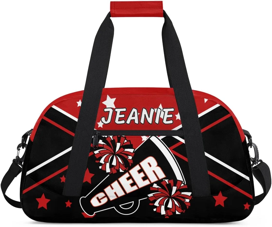 Personalize Cheer Duffel Bags with Custom Name & Text Sport Dance Gym Bags Garment Bags Gift for Girls Kids Cheerleaders Overnight Weekender Travel Red Black Star