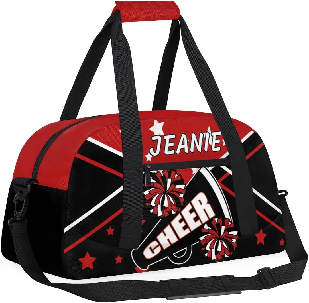 Personalize Cheer Duffel Bags with Custom Name & Text Sport Dance Gym Bags Garment Bags Gift for Girls Kids Cheerleaders Overnight Weekender Travel Red Black Star